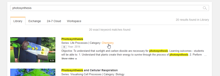 Categories in Search Results