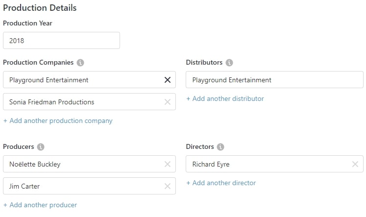 Producers, Production Company, Distributors and Directors in Library Editor