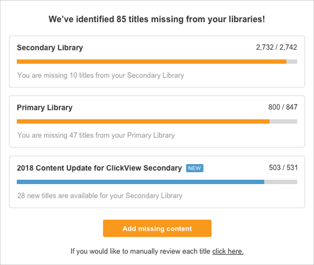 ClickView Add Missing Content