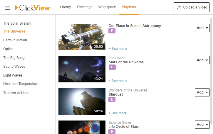 ClickView Playlists in VLE