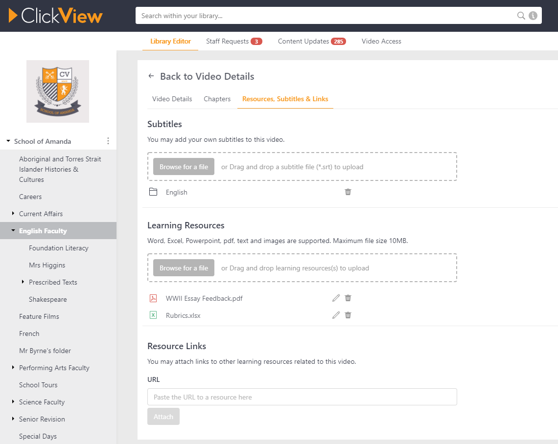 Attach your own resources to ClickView videos