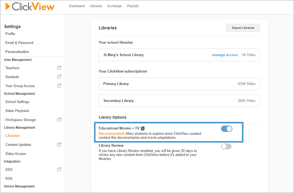 Movies + TV Libraries Settings